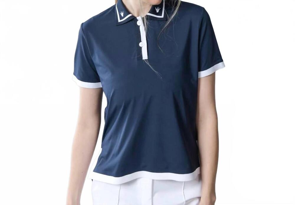 NEW TILLEY boxy lightweight knit polo in navy/white